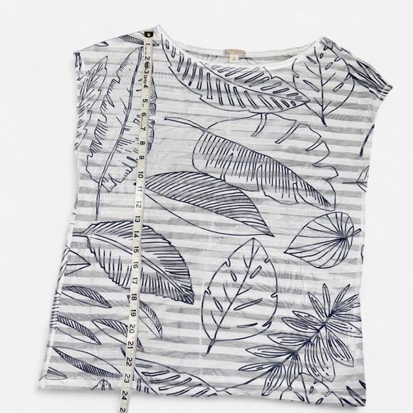 Gap White and Navy Nature Leaf Sheer Stripes Shirt - Picture 2 of 5